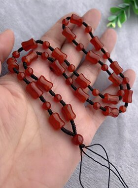 天然红玛瑙竹节珠项链绳吊坠绳男