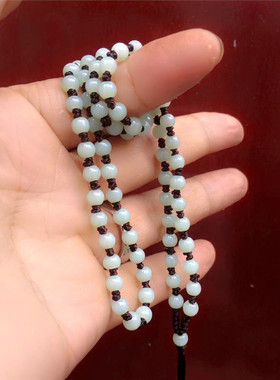 4毫米小圆珠青白玉石玉线项链
