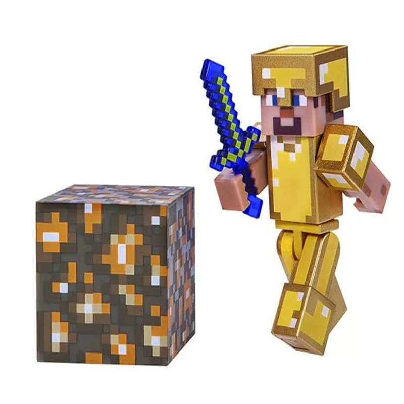 Подлинный MINECRAFT Мой мир пластиковая кукольная игрушка, модель игры, та же золотая броня Steve