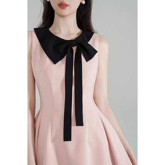 Little fragrant style pink bow girl dress for women