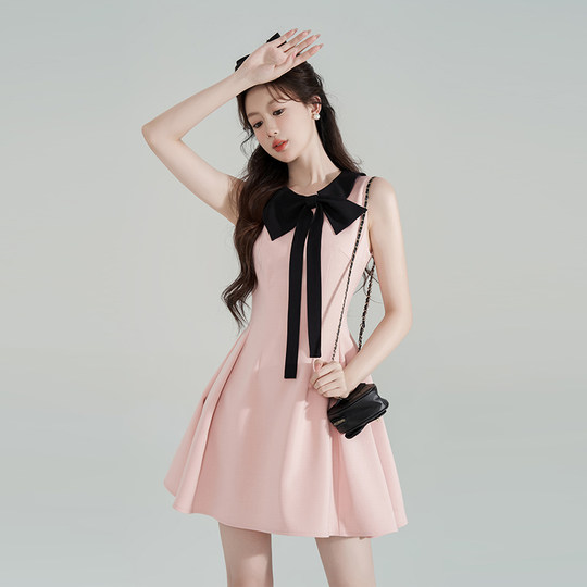 Little fragrant style pink bow girl dress for women