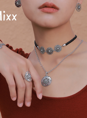 Mixx靡诗秋冬新品繁花小牛皮颈链可调节choker轻奢高级感