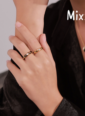 Mixx靡诗925纯银女动物纹理永恒戒指套戒叠戒