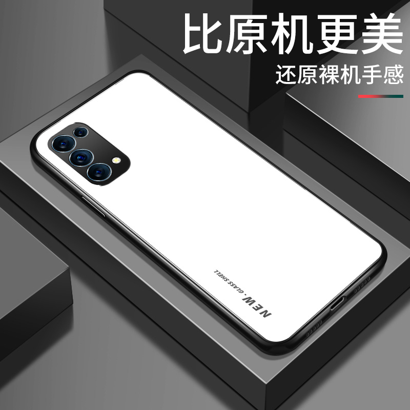 opporeno5手机壳reno5pro新款钢化玻璃壳reno5k硬壳简约纯色reno5pro+软壳硅胶保护套OPPO男生女款情侣外壳 - 图0