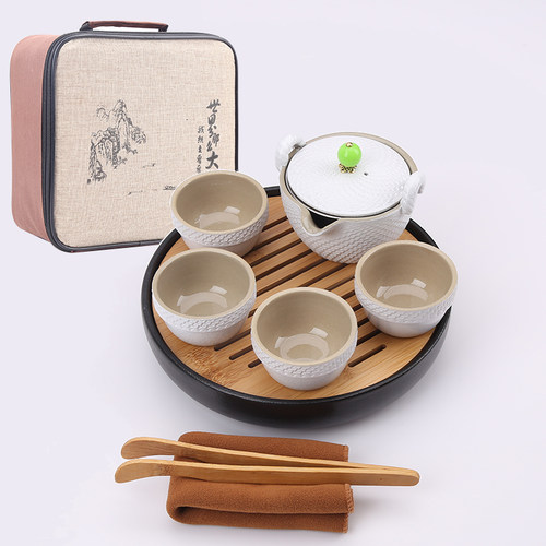 龙浔日式黑陶功夫茶具套装整套便携包干泡陶瓷办公室简约茶盘家用 - 图1