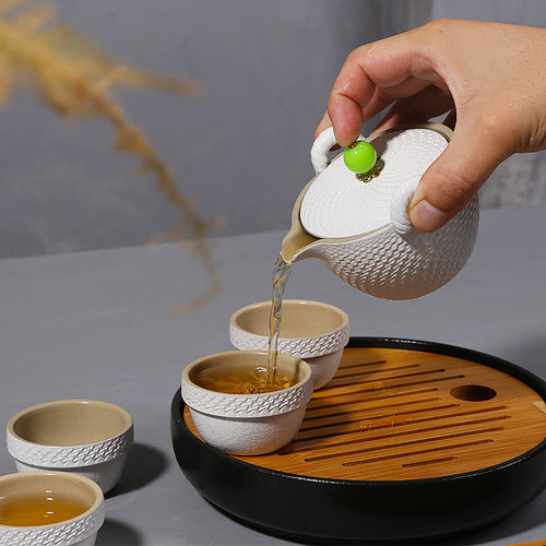 龙浔日式黑陶功夫茶具套装整套便携包干泡陶瓷办公室简约茶盘家用 - 图2