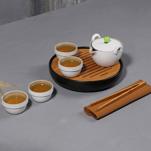 龙浔日式黑陶功夫茶具套装整套便携包干泡陶瓷办公室简约茶盘家用 - 图0