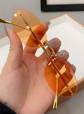 复古金框茶色眼镜素颜神器墨镜女gm太阳镜2024年新款开车太阳镜