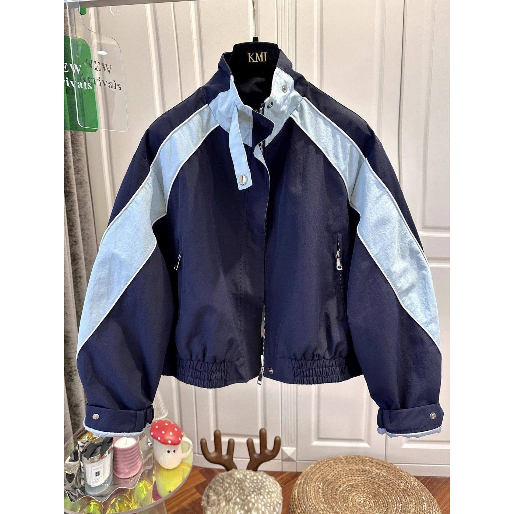 欧货立领撞色拼接夹克短外套女2026春秋季大码女装宽松百搭冲锋衣,淘宝优惠券,粉丝福利购,淘宝优惠卷