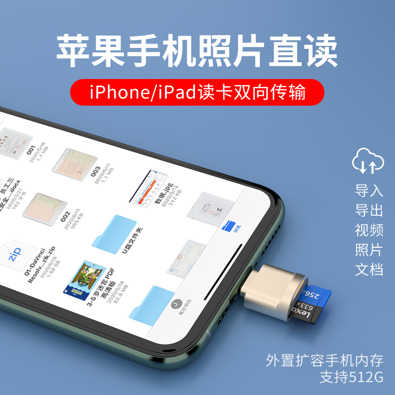 适用苹果iphone13手机平板tf内存卡读卡器8/14pro视频图片12扩展ipad电脑转换线micro sd高速15读取otg转接头