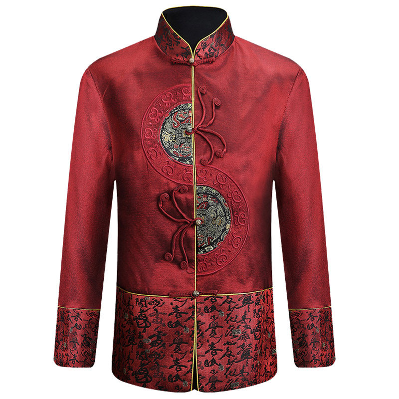 中老年唐装男情侣套装过寿婚礼服 君子企鹅民族服装