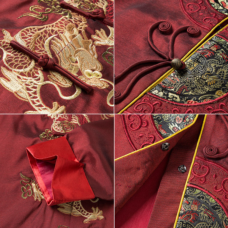 中老年唐装男情侣套装过寿婚礼服 君子企鹅民族服装