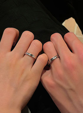 光芒星爱情侣男女对戒S925银轻奢小众开口可调节指环免费刻字礼物