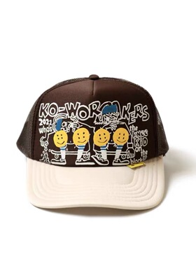 24AW KAPITAL 日系平田和宏 迷彩发泡印花笑脸网眼透气拼接棒球帽