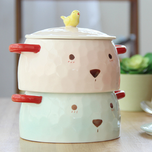可爱陶瓷带盖泡面碗