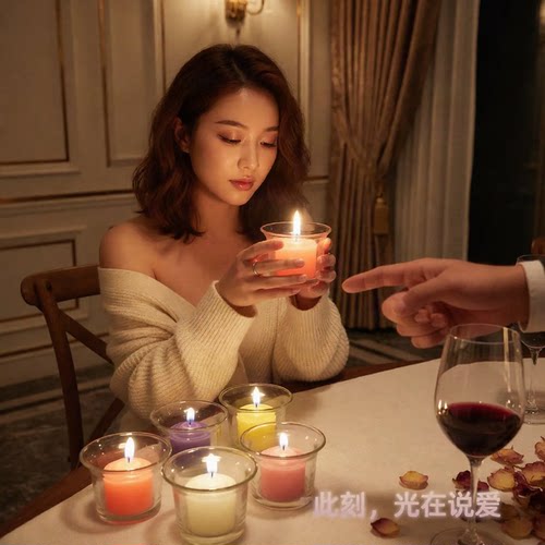 香薰防风小圆柱蜡浪漫玻璃杯精油无烟婚庆烛光生日 七夕表白蜡烛 - 图3