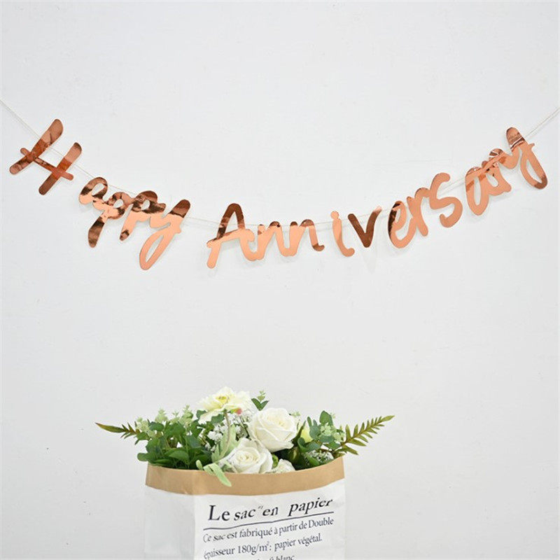 结婚周年拉旗连体字母happy Anniversary婚礼场景装饰纪念日拉花 趣味婚礼派对 淘优券