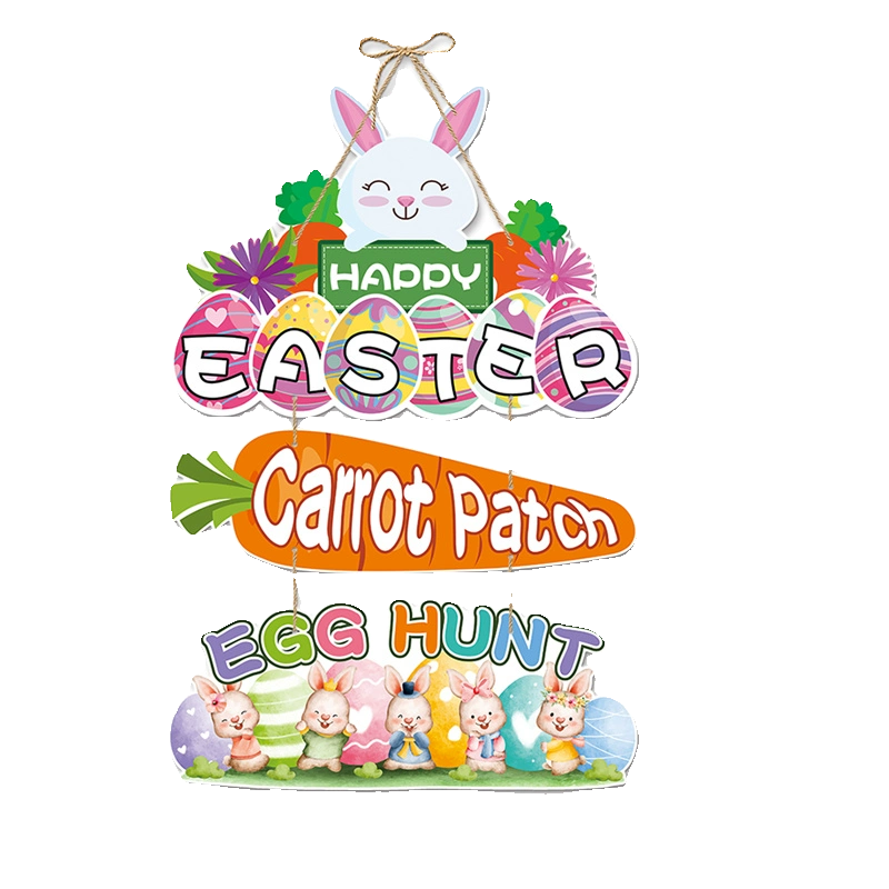 Happy Easter挂饰复活节兔子欢迎彩色鸡蛋前门廊窗户墙壁装饰挂牌-图3