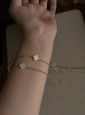 原创/你是我的幸运 s925银天然碟贝四叶草编绳手链