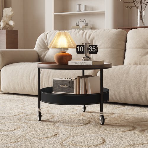 法式中古风家用客厅可移动复古小推车茶几轻奢高级感圆形小桌子 - 图0