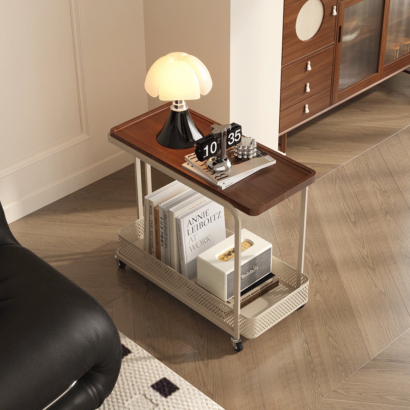 法式中古风客厅可移动轻奢高级感小推车边几床头复古置物架小茶几