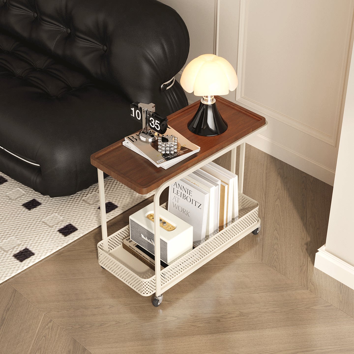 法式中古风客厅可移动轻奢高级感小推车边几床头复古置物架小茶几