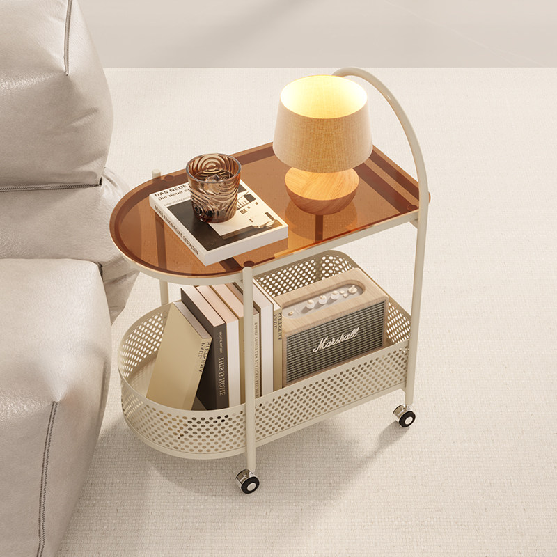 可移动带轮中古玻璃推车客厅置物架 欧调水云间角几/边几