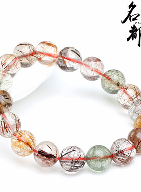 名都水晶 天然顺发铜发晶圆珠手串 老矿红发彩铜发晶时尚手链批发