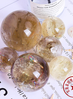 天然茶黄水晶球原石打磨家居办公黄色风水水晶球桌面装饰摆件
