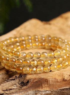 天然金发晶手链绕3圈6mm金发晶多圈手链钛晶手串晶体圆润饱满