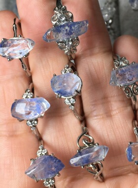 天然蓝线石随行戒指，铜托镶嵌  清新甜美简约气质款 可跨境批发