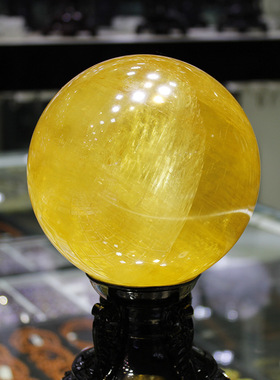 天然黄水晶球摆件冰洲石水晶球黄方解石球风水球家居装饰摆件