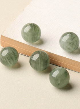 天然巴西绿兔毛发晶单珠diy多宝手链项链圆珠水晶散珠绿发珠子