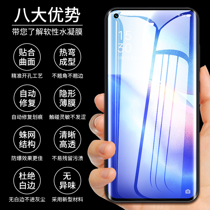 适用opporeno5钢化水凝膜reno5pro5g手机膜opporeon55g新款oppo曲 - 图1