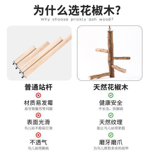 威毕花椒木站杆玄凤虎皮牡丹鹦鹉八哥站棍站架磨爪棒多叉跳跃站杆 - 图2