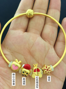 沙金网红手链铜转运珠的开口手环潘家镀黄金手镯串珠diy圣诞配件