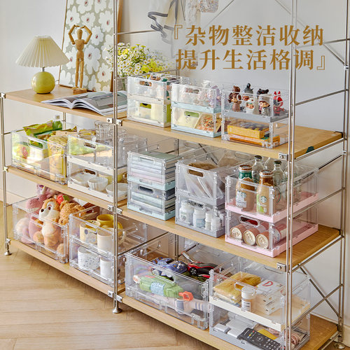 可折叠收纳筐 亚克力杂物收纳盒 可叠加桌面零食整理箱彩色收纳篮 - 图2