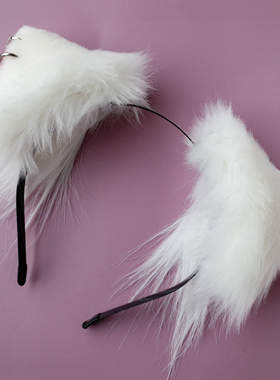 白色猫耳粉色兽耳头饰Lolita手工可爱cosplay黄色耳朵发夹kc发箍