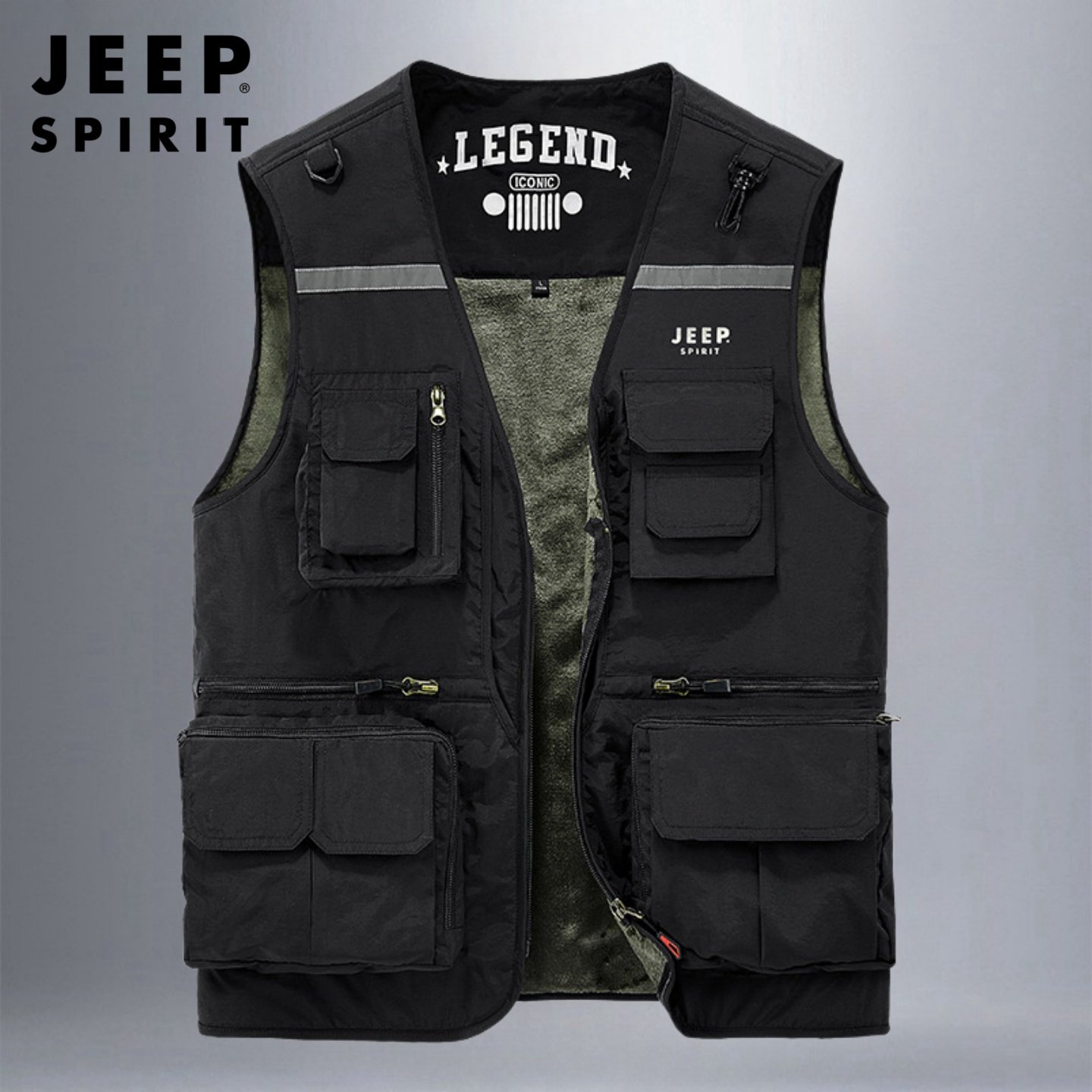 吉普工装马甲男冬季户外多口袋加绒加厚摄影马夹外穿V领钓鱼背心,淘宝优惠券,粉丝福利购,淘宝优惠卷