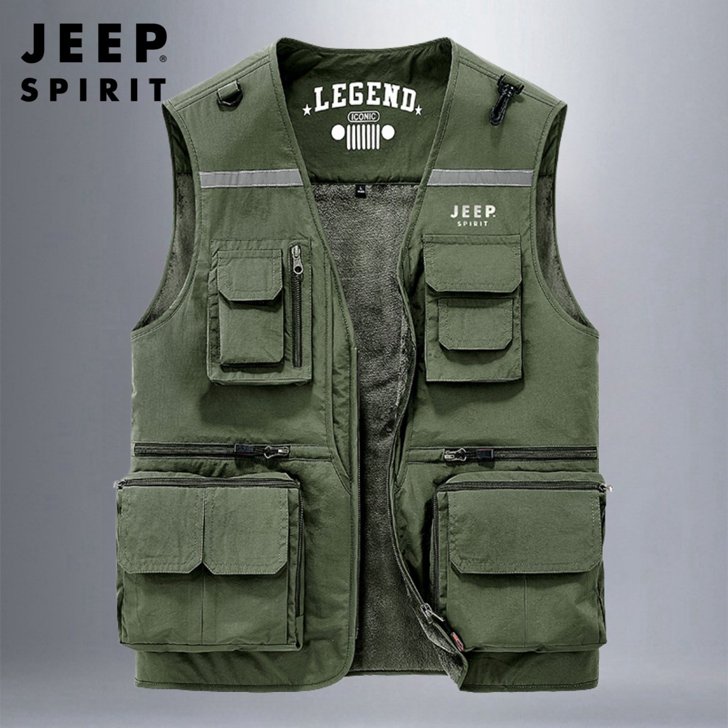 吉普工装马甲男冬季户外多口袋加绒加厚摄影马夹外穿V领钓鱼背心,淘宝优惠券,粉丝福利购,淘宝优惠卷