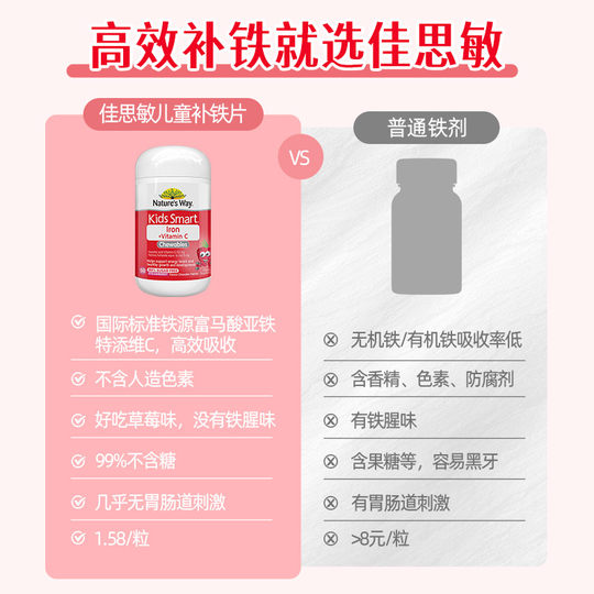 Nature's Way澳洲佳思敏儿童补铁钙铁锌VC小红脸婴儿补铁*2瓶