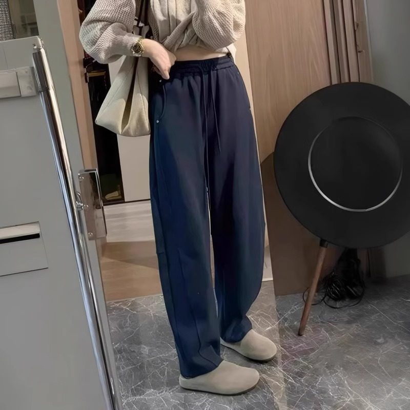 藏青色弯刀运动裤女2026新款春秋季大码胖mm高腰显瘦休闲阔腿裤子,淘宝优惠券,粉丝福利购,淘宝优惠卷