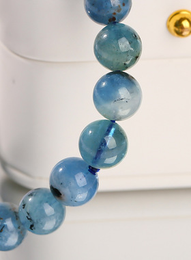 晶德珠宝  天然黑爆闪海蓝宝手链天空蓝手串男女款圆珠手串