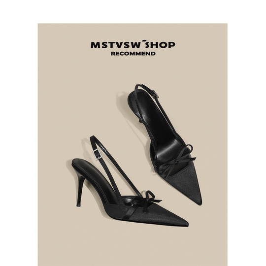 2025 summer new French beautiful pointed toe slim heels high heels for women new Chinese black sandals
