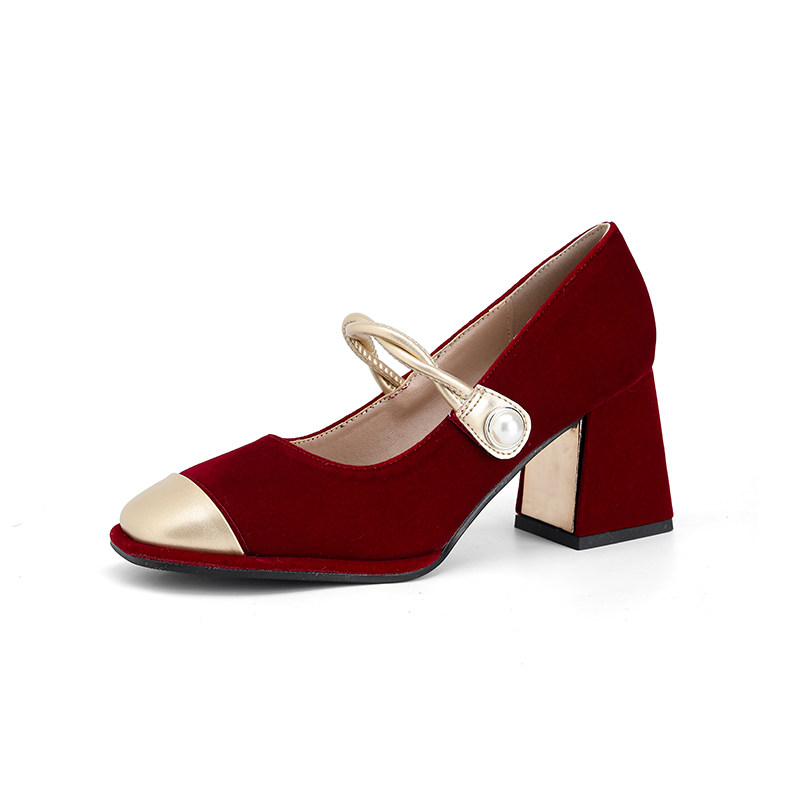 高级感红色高跟鞋女粗跟秀禾两穿婚纱鞋新娘鞋中式方头玛丽珍单鞋,淘宝优惠券,粉丝福利购,淘宝优惠卷