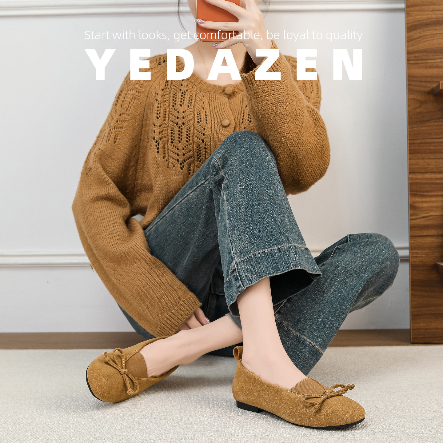 一脚蹬咖色法式毛毛鞋女外穿冬加绒高级感平底棉单鞋蝴蝶结豆豆鞋,淘宝优惠券,粉丝福利购,淘宝优惠卷