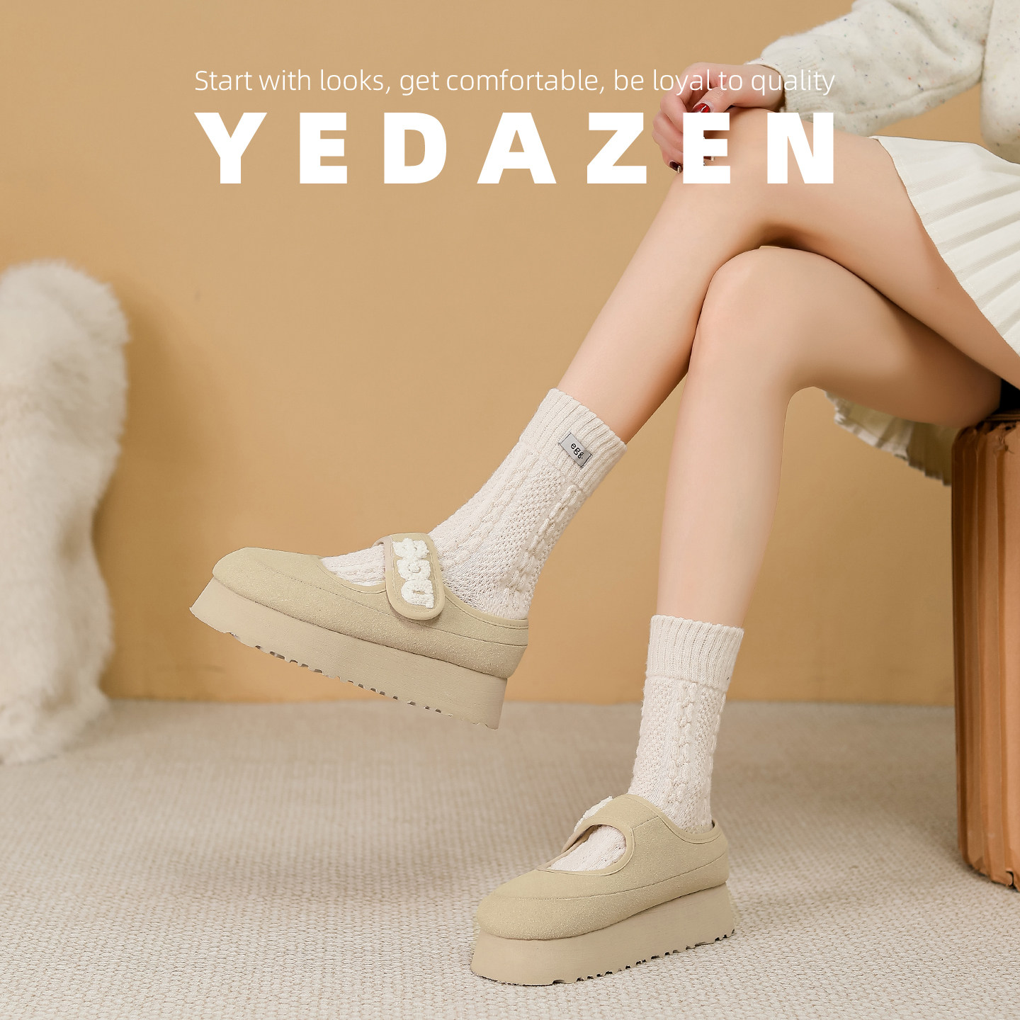 小土豆毛毛鞋女外穿冬季加绒圆头棕色玛丽珍鞋厚底增高魔术贴单鞋,淘宝优惠券,粉丝福利购,淘宝优惠卷