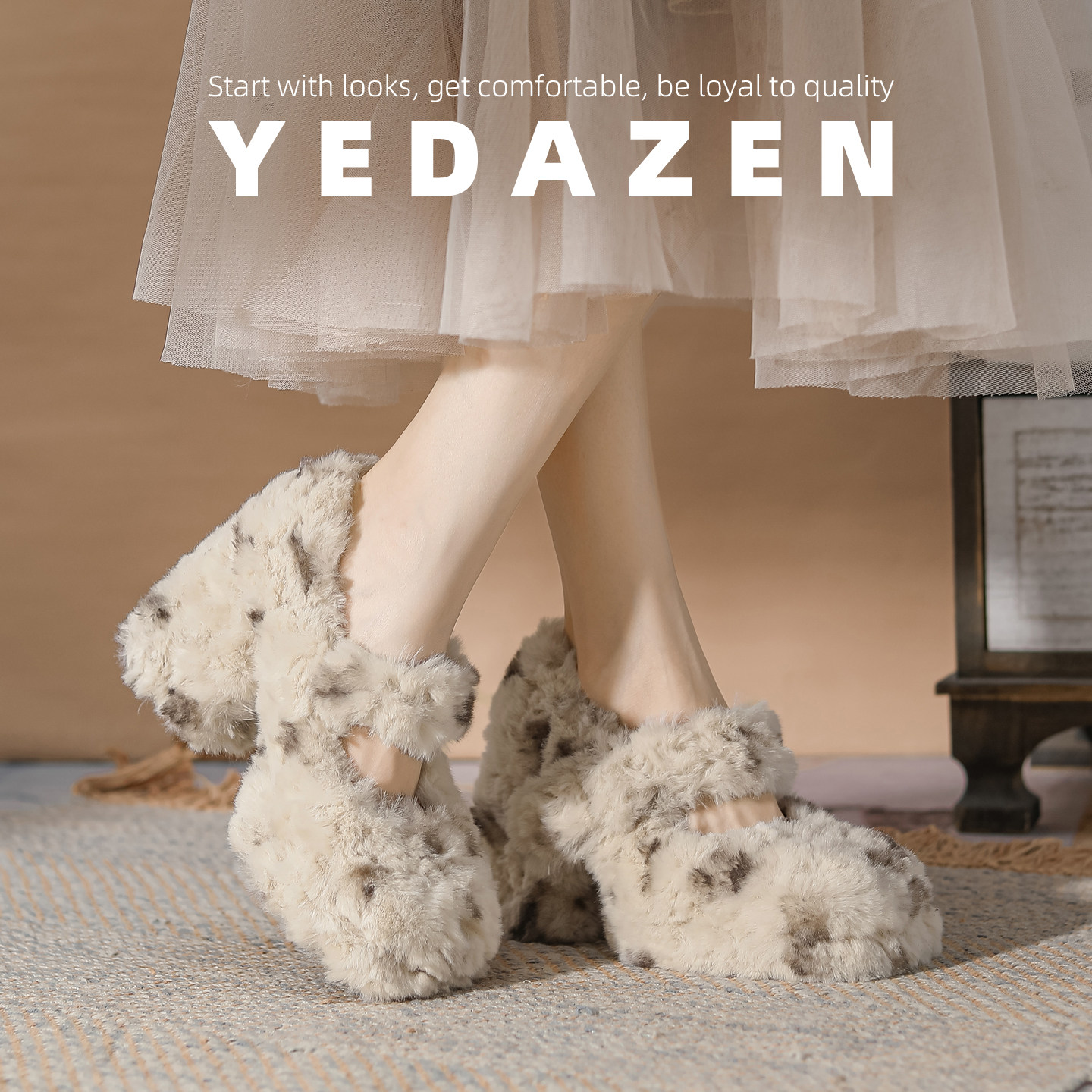 厚底绝美白色保暖棉毛毛鞋女外穿秋冬加绒气质高跟鞋粗跟法式单鞋,淘宝优惠券,粉丝福利购,淘宝优惠卷