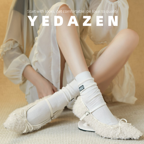 白色毛毛高跟鞋女异形坡跟法式玛丽珍鞋女秋冬加绒尖头一字带单鞋 - 图0