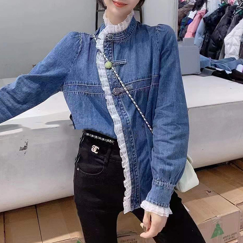 欧洲站2022早春新款牛仔女韩版衬衫 芙薇雅服饰衬衫